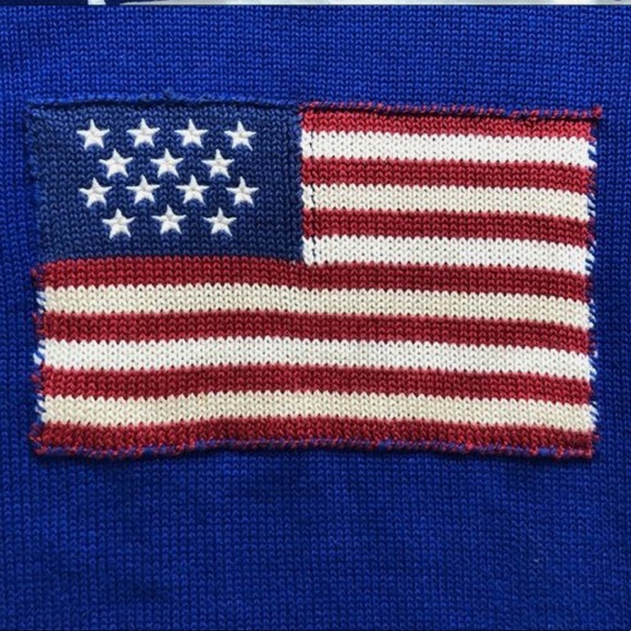 SOLD-🇺🇸RALPH LAUREN🇺🇸Cobalt Blue USA Patriotic Nautical Flag Sweater XL - Picture 4 of 8